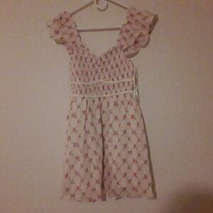 Women's Size Small Thirty Thirty La pink w/flowers smocked bodice sunshine dress